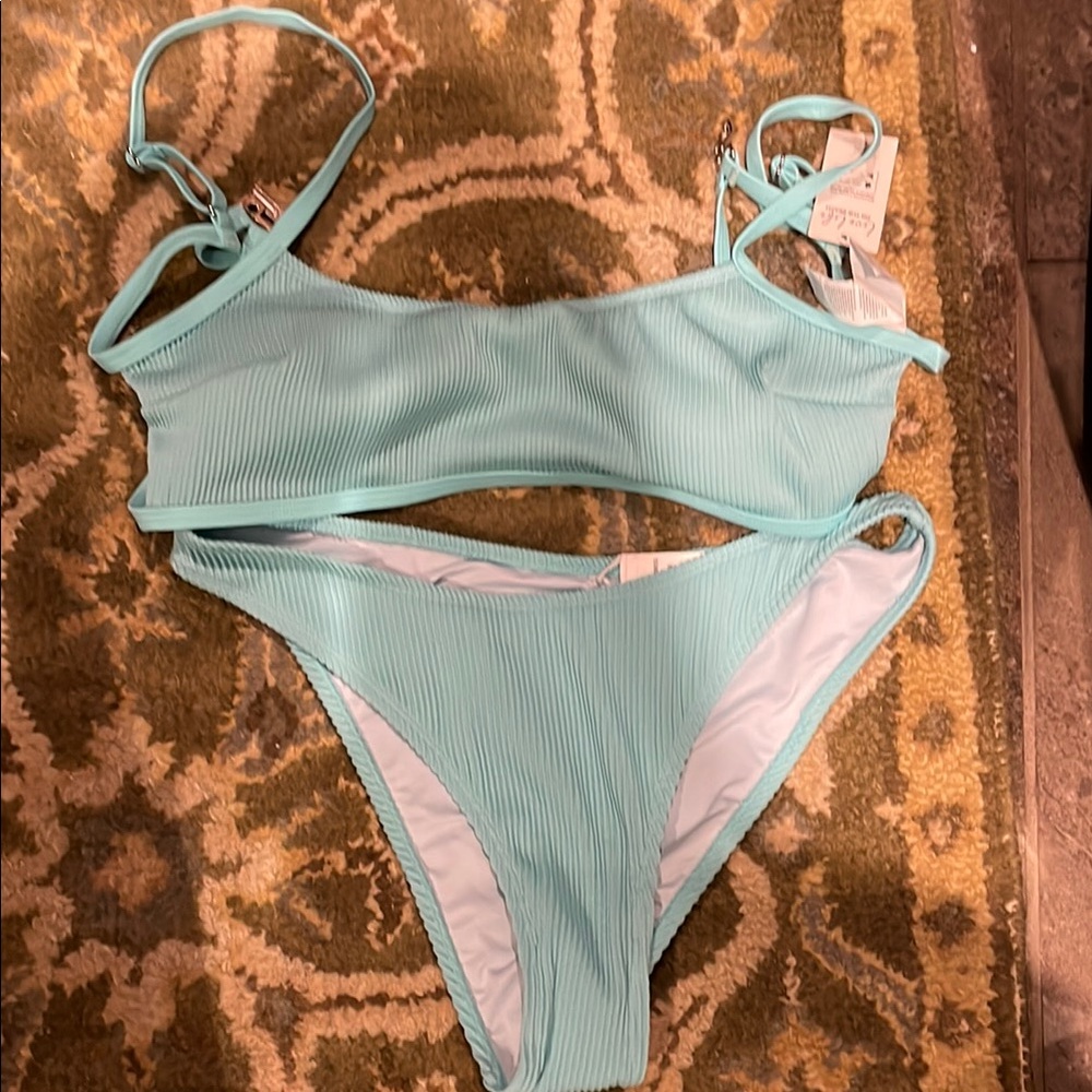 Aqua Ribbed Bikini Set